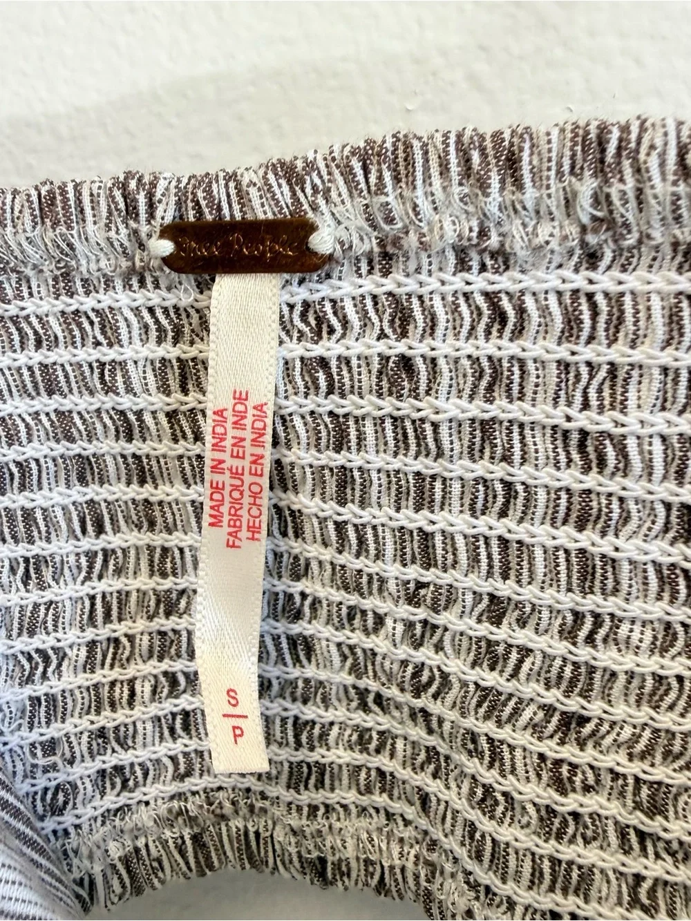 Free People Brown White Micro Stripe Smocked Back Crop Top Small
